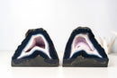 Pair of Natural Blue Lace Agate Geodes – Blue & White Banding with White Galaxy Druzy - E2D Crystals & Minerals