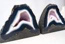 Pair of Natural Blue Lace Agate Geodes – Blue & White Banding with White Galaxy Druzy - E2D Crystals & Minerals