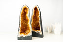Pair of Tall Orange Citrine Crystal Geode Cathedrals with Sparkly Points - E2D Crystals & Minerals