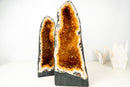 Pair of Tall Orange Citrine Crystal Geode Cathedrals with Sparkly Points - E2D Crystals & Minerals