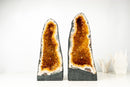 Pair of Tall Orange Citrine Crystal Geode Cathedrals with Sparkly Points - E2D Crystals & Minerals