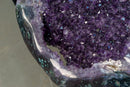 Large Amethyst Coffee Table – Dark Purple Crystal Geode on Custom Metal Stand