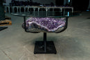 Large Amethyst Coffee Table – Dark Purple Crystal Geode on Custom Metal Stand