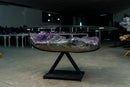 Large Amethyst Coffee Table – Dark Purple Crystal Geode on Custom Metal Stand