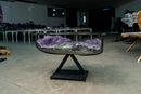 Large Amethyst Coffee Table – Dark Purple Crystal Geode on Custom Metal Stand