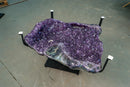 Large Amethyst Coffee Table – Dark Purple Crystal Geode on Custom Metal Stand