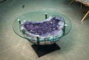 Large Purple Amethyst Agate Geode Coffee Table with Custom Metallic Base