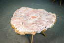 Statement Pink Amethyst Geode Coffee Table on Metallic Golden Base