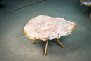 Statement Pink Amethyst Geode Coffee Table on Metallic Golden Base