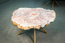Statement Pink Amethyst Geode Coffee Table on Metallic Golden Base