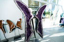 Museum-Scale Amethyst Wings Pair – Symmetrical Long-Tailed Butterfly Geodes