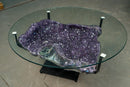 Large Amethyst Coffee Table – Dark Purple Crystal Geode on Custom Metal Stand