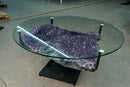 Large Amethyst Coffee Table – Dark Purple Crystal Geode on Custom Metal Stand