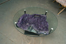 Large Amethyst Coffee Table – Dark Purple Crystal Geode on Custom Metal Stand