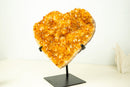 X-Large Orange Citrine Heart on Stand – Hand-Carved Crystal with Sparkly Druzy (7.8 kg | 17.2 lb)