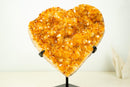 X-Large Orange Citrine Heart on Stand – Hand-Carved Crystal with Sparkly Druzy (7.8 kg | 17.2 lb)