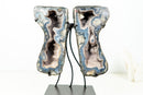Rare Blue Lace Agate Butterfly Geode Pair – Intact Bookmatched Formation with Calcite, Stalactites & Natural Landscape Patterns