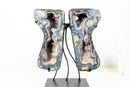 Rare Blue Lace Agate Butterfly Geode Pair – Intact Bookmatched Formation with Calcite, Stalactites & Natural Landscape Patterns