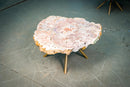 Statement Pink Amethyst Geode Coffee Table on Metallic Golden Base