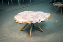 Statement Pink Amethyst Geode Coffee Table on Metallic Golden Base