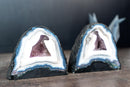 Matching Pair of Blue & White Lace Agate Geodes – Sparkly Druzy Crystal Colors, All Natural (Small: 5.1 kg | 11.1 lb)