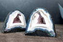 Matching Pair of Blue & White Lace Agate Geodes – Sparkly Druzy Crystal Colors, All Natural (Small: 5.1 kg | 11.1 lb)