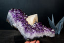 Collector-Grade Amethyst Cluster with Large Pseudo-Cubic Tabular Calcite – Cabinet Specimen (3.8 kg | 8.3 lb)