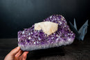 Collector-Grade Amethyst Cluster with Large Pseudo-Cubic Tabular Calcite – Cabinet Specimen (3.8 kg | 8.3 lb)