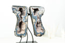 Rare Blue Lace Agate Butterfly Geode Pair – Intact Bookmatched Formation with Calcite, Stalactites & Natural Landscape Patterns