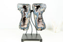Rare Blue Lace Agate Butterfly Geode Pair – Intact Bookmatched Formation with Calcite, Stalactites & Natural Landscape Patterns