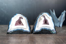 Matching Pair of Blue & White Lace Agate Geodes – Sparkly Druzy Crystal Colors, All Natural (Small: 5.1 kg | 11.1 lb)
