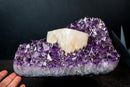 Collector-Grade Amethyst Cluster with Large Pseudo-Cubic Tabular Calcite – Cabinet Specimen (3.8 kg | 8.3 lb)
