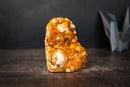 Golden Orange Citrine Crystal Cluster with Flower Stalactite Rosettes, Calcite & Sparkly Druzy – Self-Standing Cut Base (3.6 lb) - E2D Crystals & Minerals