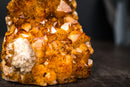Golden Orange Citrine Crystal Cluster with Flower Stalactite Rosettes, Calcite & Sparkly Druzy – Self-Standing Cut Base (3.6 lb) - E2D Crystals & Minerals