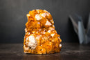 Golden Orange Citrine Crystal Cluster with Flower Stalactite Rosettes, Calcite & Sparkly Druzy – Self-Standing Cut Base (3.6 lb) - E2D Crystals & Minerals