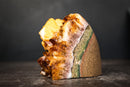 Madeira Citrine Cluster with Large Sculptural Calcite Crystal – Deep Orange Druzy, Self-Standing - 3.3 Lb. - E2D Crystals & Minerals