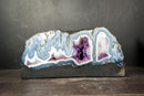 Collector Blue Lace Agate Geode – Panoramic Landscape Banding with Multiple Amethyst Druzy Caves | 11 kg - 24 lb - E2D Crystals & Minerals