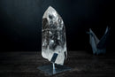 Large Clear Quartz Point on Custom Stand – High-Clarity Polished Crystal from Diamantina, Brazil (11 in | 9 lb) - E2D Crystals & Minerals