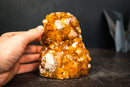 Golden Orange Citrine Crystal Cluster with Flower Stalactite Rosettes, Calcite & Sparkly Druzy – Self-Standing Cut Base (3.6 lb) - E2D Crystals & Minerals