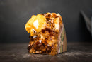 Madeira Citrine Cluster with Large Sculptural Calcite Crystal – Deep Orange Druzy, Self-Standing - 3.3 Lb. - E2D Crystals & Minerals