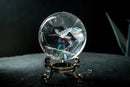 Water-Clear Quartz Sphere with Vivid Rainbows & Leaf-Shaped Feather Inclusions – Diamantina, Brazil (71 mm | 460 g) - E2D Crystals & Minerals