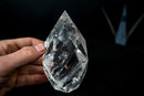 Sculptural Water-Clear Quartz Flame – Hand-Faceted Crystal with Brilliant Internal Rainbows - Self-Standing (1.7 lb) - E2D Crystals & Minerals