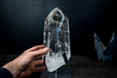 Large Clear Quartz Point on Custom Stand – High-Clarity Polished Crystal from Diamantina, Brazil (11 in | 9 lb) - E2D Crystals & Minerals