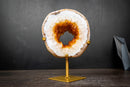 Golden Orange Citrine Portal Geode with Polished White Agate Border – Crystal on Custom Stand (5lb)