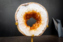 Golden Orange Citrine Portal Geode with Polished White Agate Border – Crystal on Custom Stand (5lb)