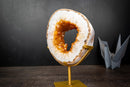 Golden Citrine Portal Crystal with White Agate Frame – Sculptural Geode on Custom Stand (6 lb)