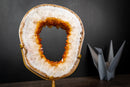 Golden Citrine Portal Geode with White Agate Frame – Natural Crystal Sculpture on Custom Stand (6.3 lb)