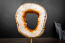Golden Citrine Portal Geode with White Agate Frame – Natural Crystal Sculpture on Custom Stand (6.3 lb)
