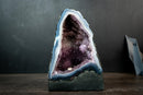 Rare Blue Lace Agate Geode with White Bands, Stalactite Flower & Galaxy Amethyst Druzy – Gallery-Quality Collector’s Piece (9 in | 8 lb)