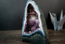 Rare Blue Lace Agate Geode with White Bands, Stalactite Flower & Galaxy Amethyst Druzy – Gallery-Quality Collector’s Piece (9 in | 8 lb)